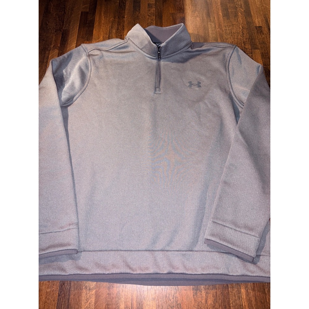 Under Armour Storm Golf Mens Large Gray Waffle Knit Quarter Zip Pullover Sweater